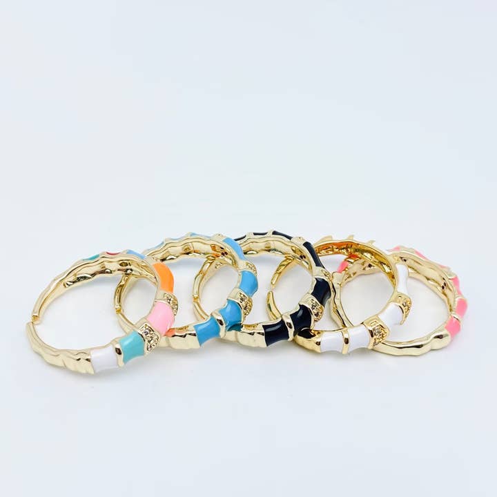 Mio Queena - Wholesale Multi-Stone Ring - Gold Plated Inlaid Cubic Zirconia Enamel Ring9