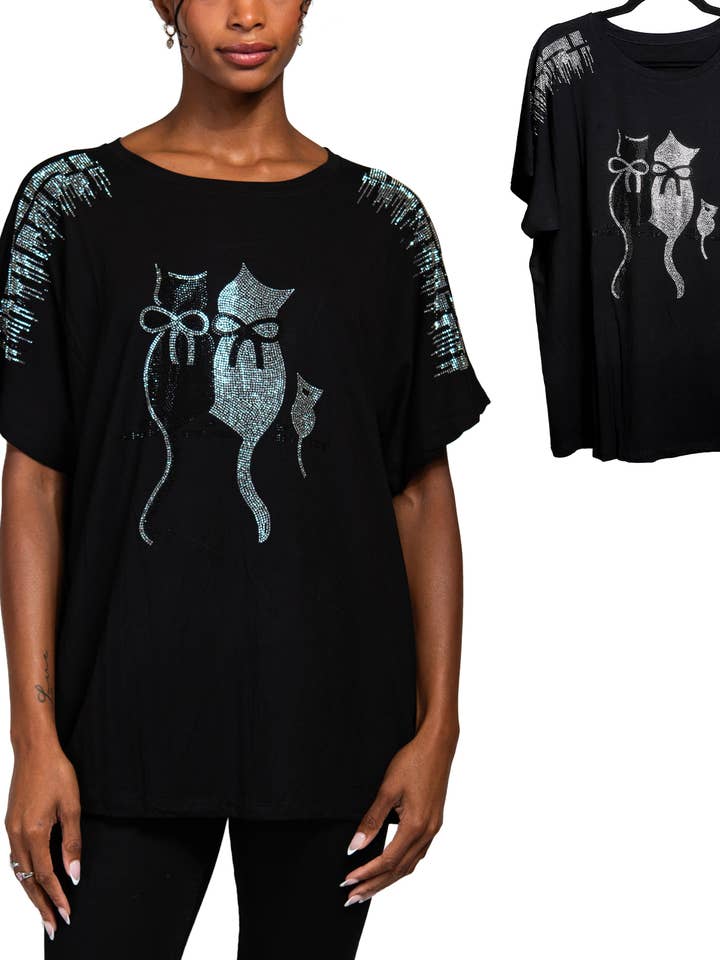 Crystal Rhinestone Eiffel Tower Graphic T-Shirt for wholesale by SP Sophia Collection