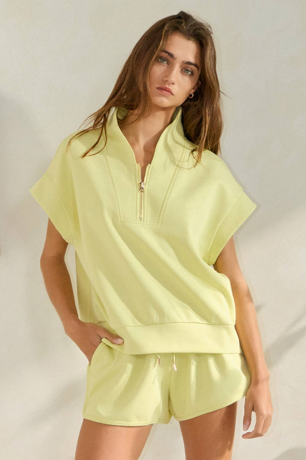 BUCKETLIST INC - Wholesale Sweatshirt - Women's - IT2154-1 Short Sleeve Half Zip-Up Scuba Sweatshirts45