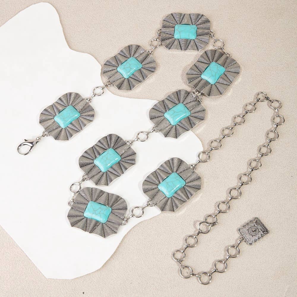 Collections by Fame Accessories - Wholesale Belt - Women's - Large Rectangle Stone Concho Chain Belt5