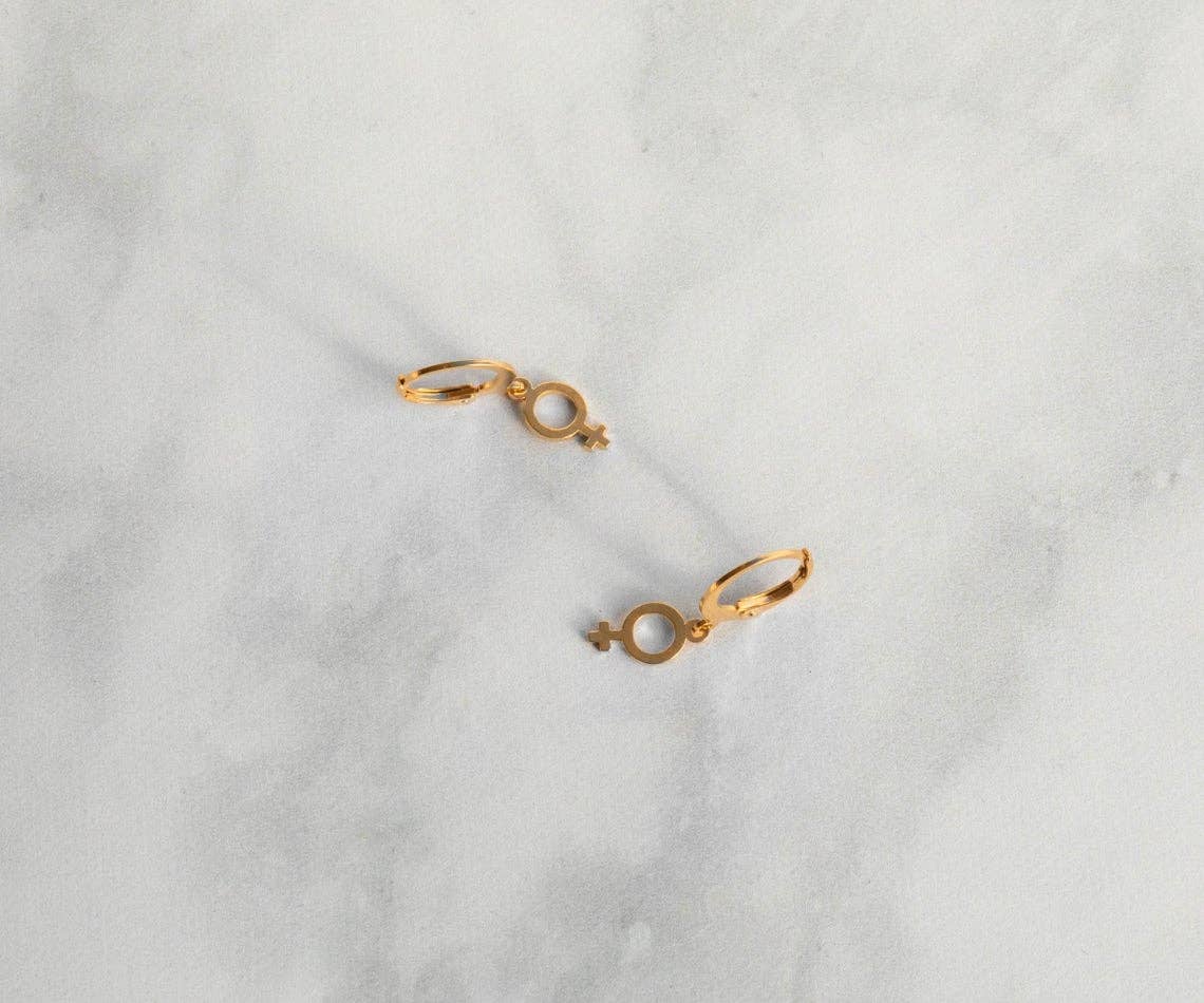 A Worthy Brand – brincos huggies por atacado – Brincos feministas - símbolo feminino Huggie Hoops6