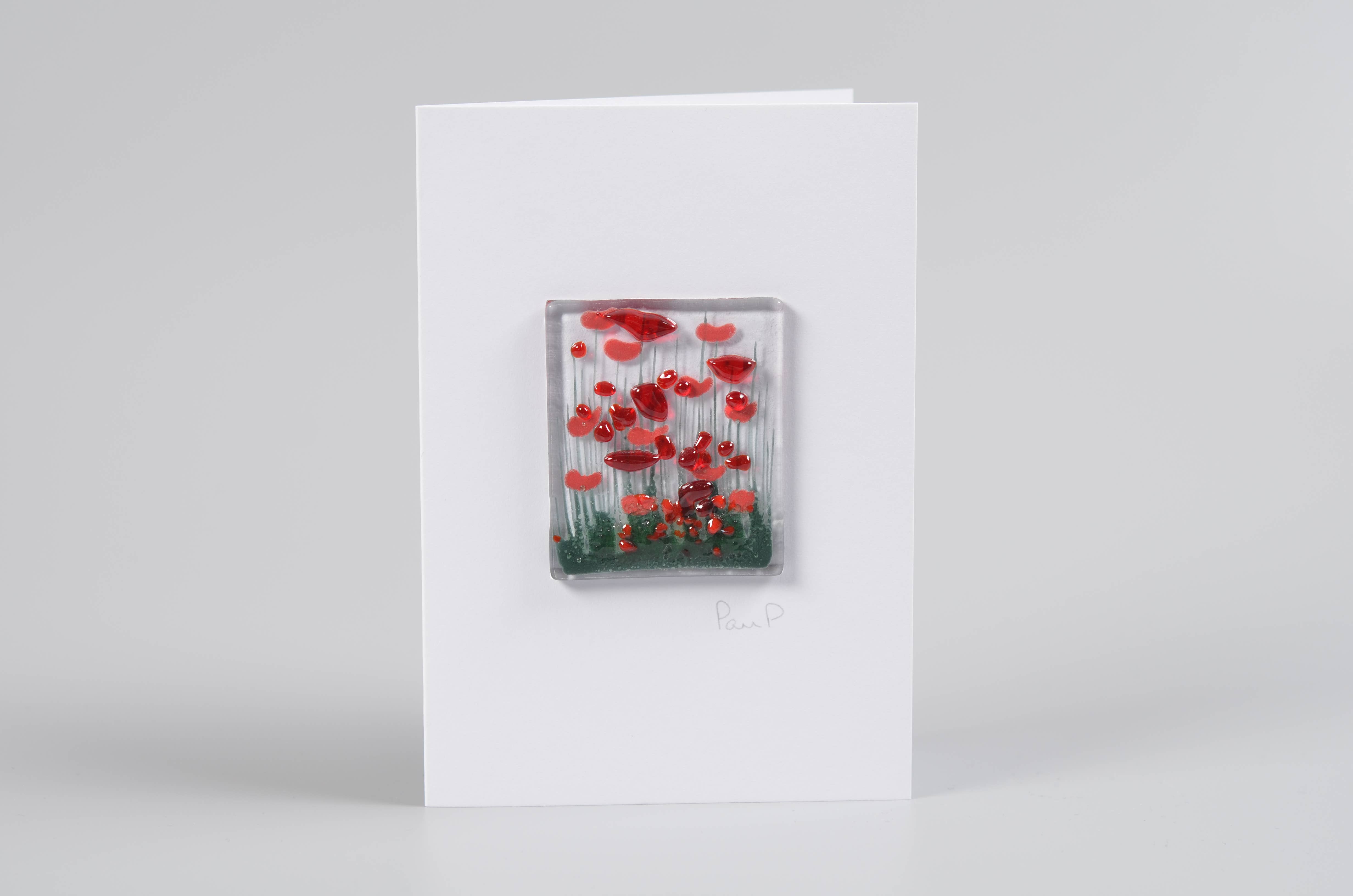 Pam Peters Designs – wholesale Everyday greeting card – Handmade Fused Glass Greeting Card -  Poppy Card2