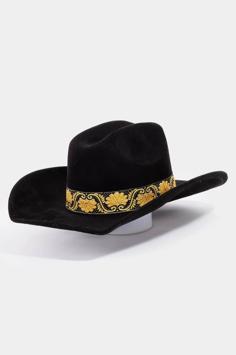 Collections by Fame Accessories - Wholesale Fedora - Women's - Western Intricate Border Pattern Band Cowboy Hat1