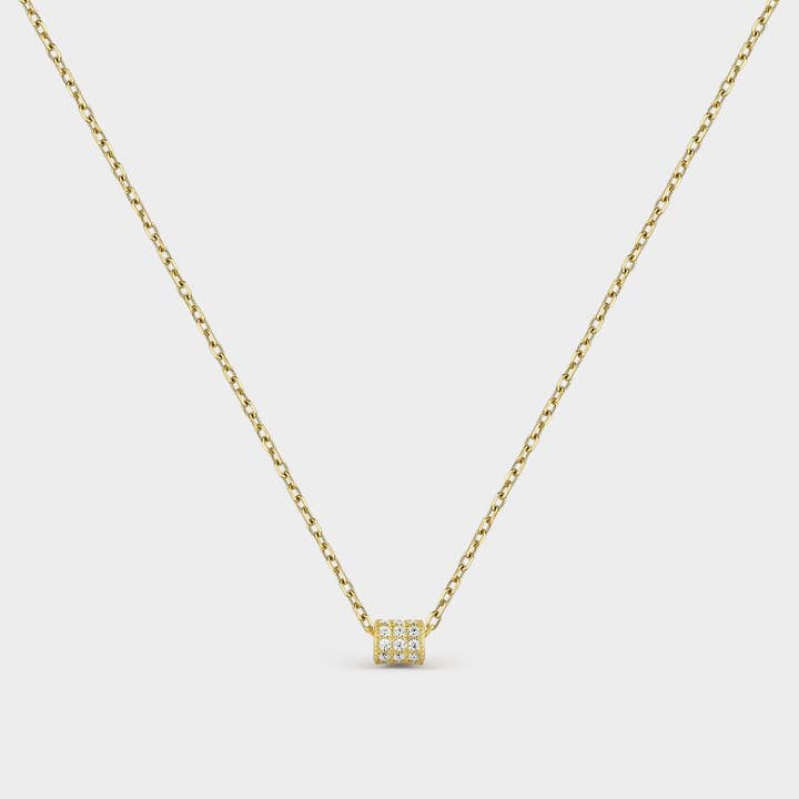 Yellow gold-plated barrel necklace with white zircons for wholesale by Itemporality