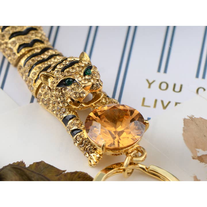 Multicolore Porte-clés Tigre Sautant en Cristal Swarovski Vert Émeraude en vente sur Faire2
