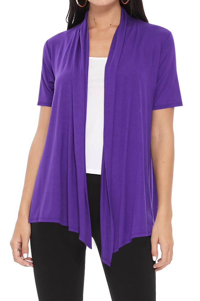 MOA COLLECTION - Wholesale Cardigan - Women's - Women's Casual Short Sleeve Draped Open Front Solid Cardigan60
