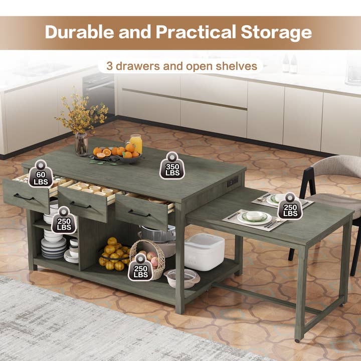 HOMYCASA DESIGN INC - Wholesale Kitchen Storage/Organizer - Extendable Kitchen Island with Power Outlets & Storage7