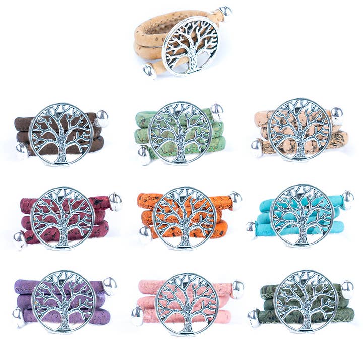 Meninas Bonitas Cork - Wholesale Cocktail/Statement Ring - Tree pendant Antique Silver vintage women Ring adjustable jewelry RW-008-MIX-100