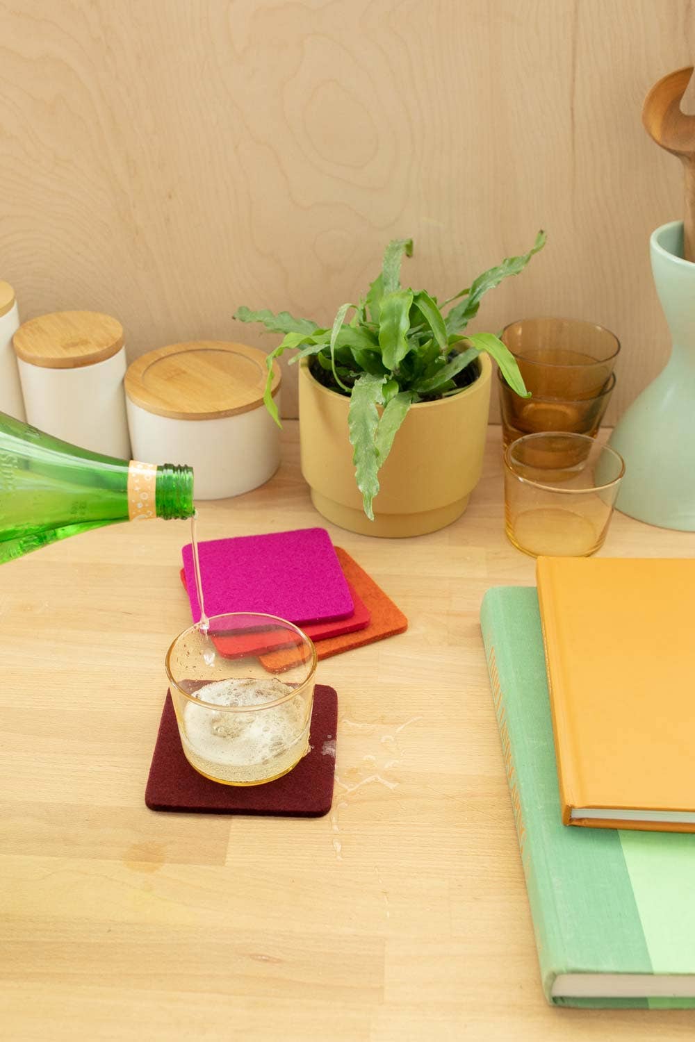 Bierfilzl Merino Wool Felt Square Coaster 4 Pack Bordeaux for wholesale on Faire2