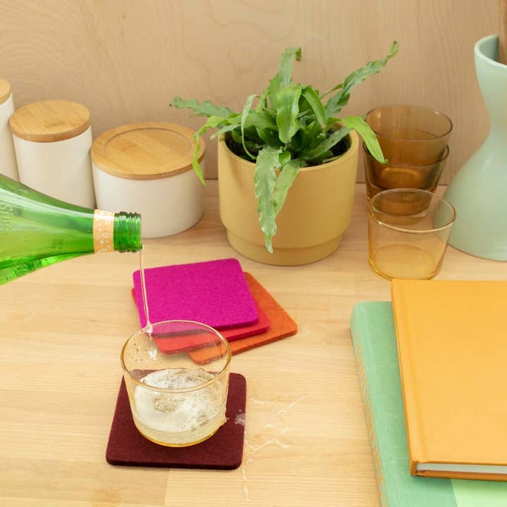 Bierfilzl Merino Wool Felt Square Coaster 4 Pack Bordeaux for wholesale on Faire2