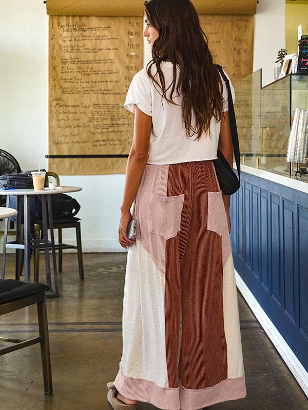 BUCKETLIST - Wholesale Pants – Women's - P5520 Color-Block Detail Rib Textured Wide Legs Pants16