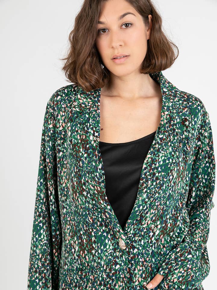 Pomme Rouge Paris - Vente Blazer – femme - Blazer grande taille imprimé léopard vert (C6528)