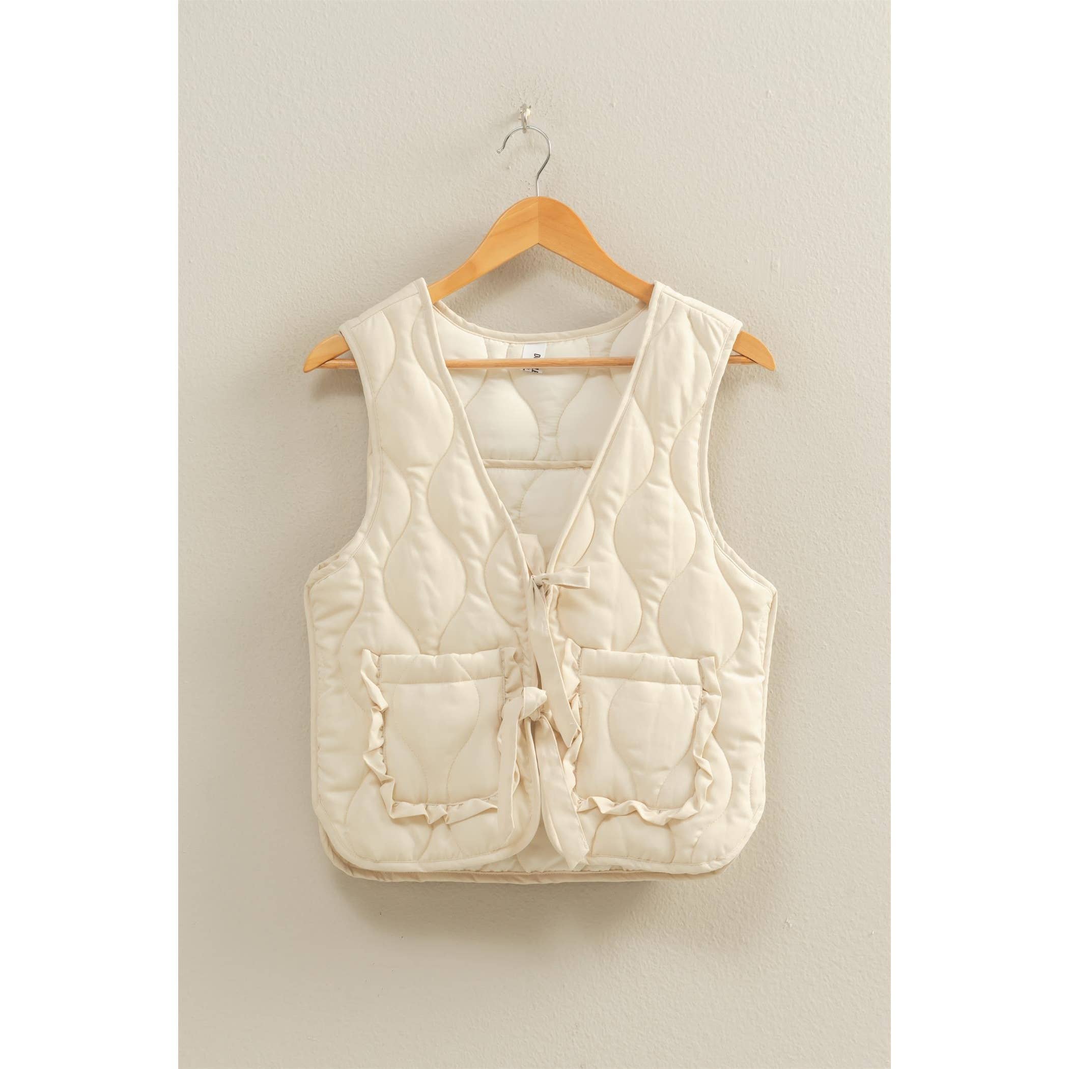Double Zero - Wholesale Outerwear Vest - Women's - Quilted Vest With Tie-Front And Patch Pockets20