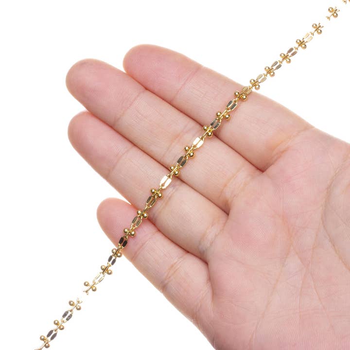 Jewel Pledge - Wholesale Link & Chain Necklace - Gold Oval Diamond Cut Satellite Ball Chain,CHG0885