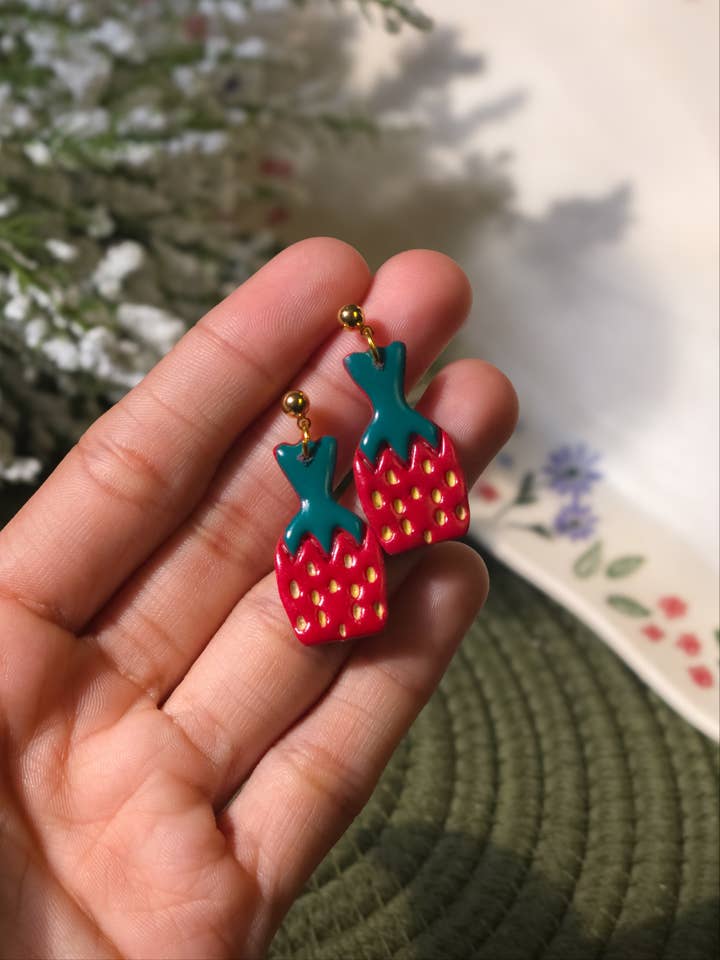 Strawberry "Grandma Candy" Earrings for wholesale by Ivy Lane Clay Co.