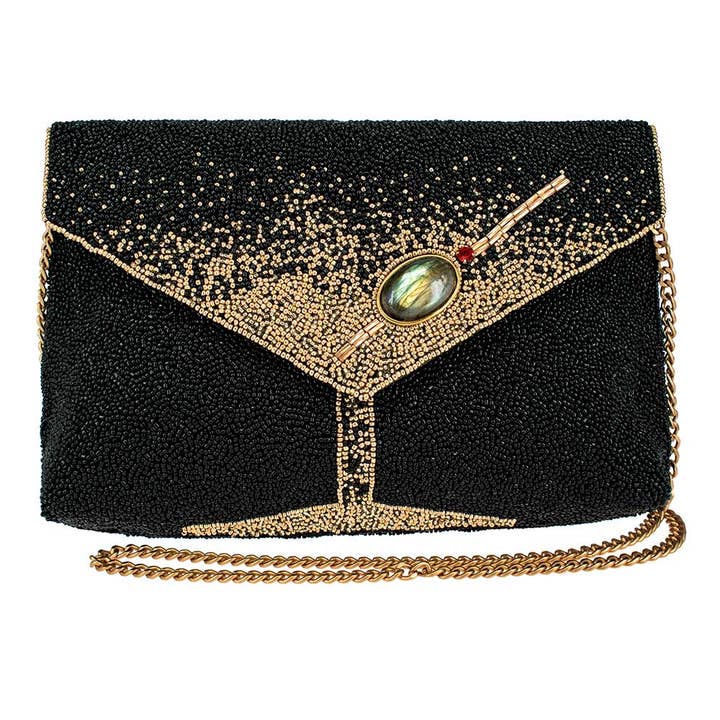 Olive You Beaded Martini Glass Crossbody Clutch for wholesale by Mary Frances Accessories