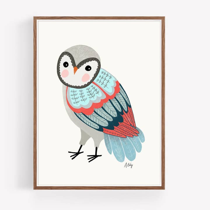 Florence Owl - woodland illustration print for wholesale by Annie Bailey Art