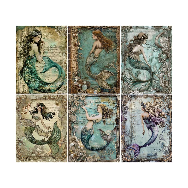 Sirenas Art Nouveau Papeles de Arroz, 8 x 10.5 pulgadas (A4) para venta al por mayor de Craft Kreatively