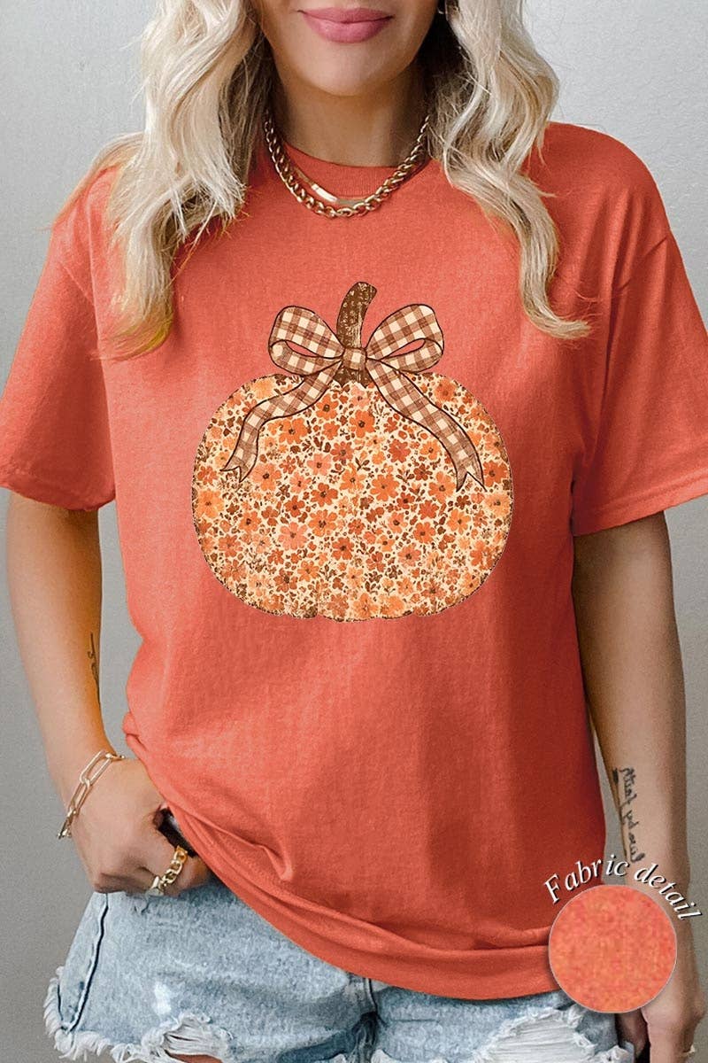 COLORBEAR – Engroshandel Grafisk t-shirt - Dame – Grafisk T-shirt i kraftig bomuld med blomster og græskar til efteråret6