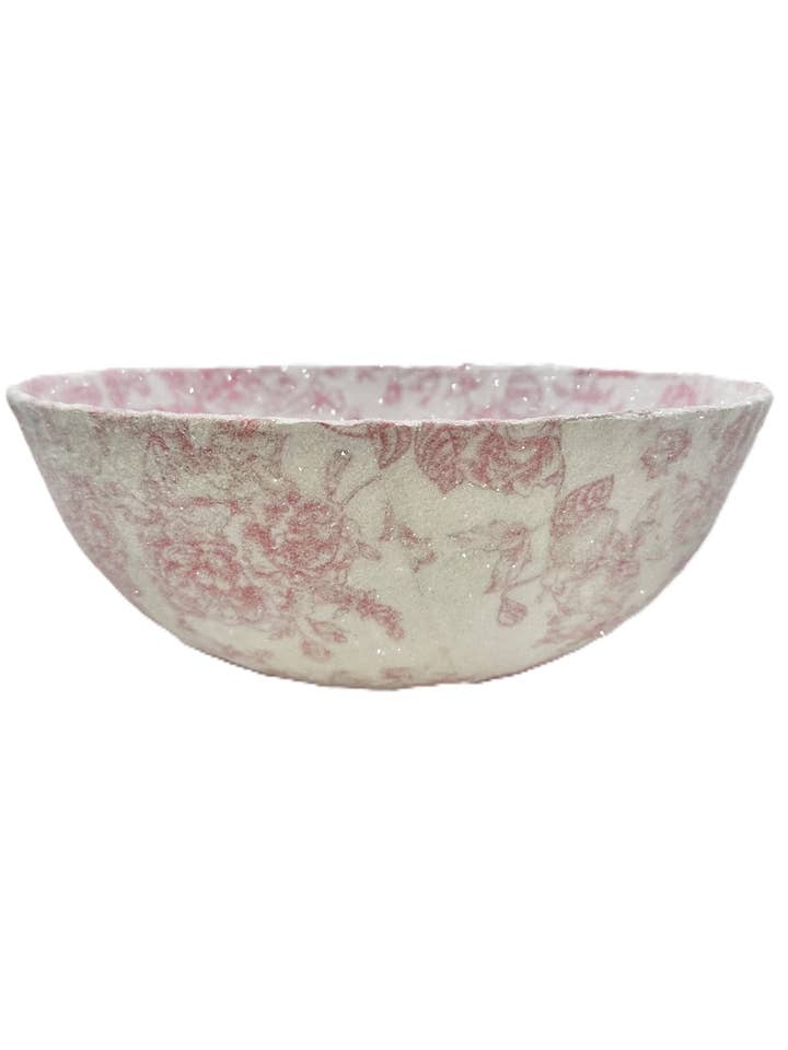 Round Decoupage Bowl - Pink Toile for wholesale by Sherri's Designs