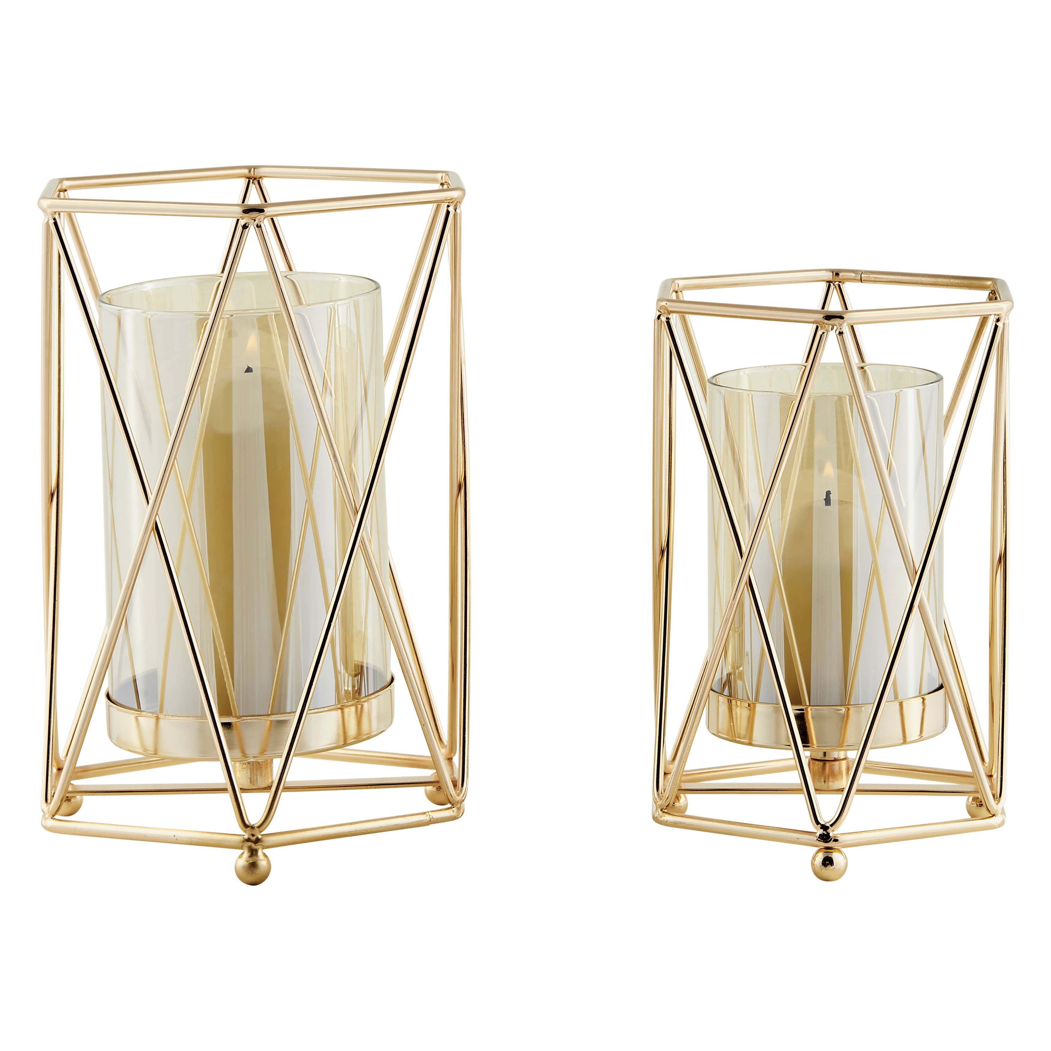 Danya B - Wholesale Candle Holder - Prism Warm Gold Hurricane Candle Holders - Set of 27