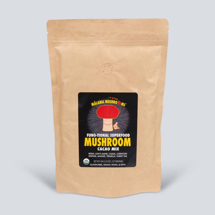 Malama Mushrooms - Wholesale Proteïne/superfoodpoeder - 8 Paddenstoelen Cacao Mix - 16 oz Biologisch0