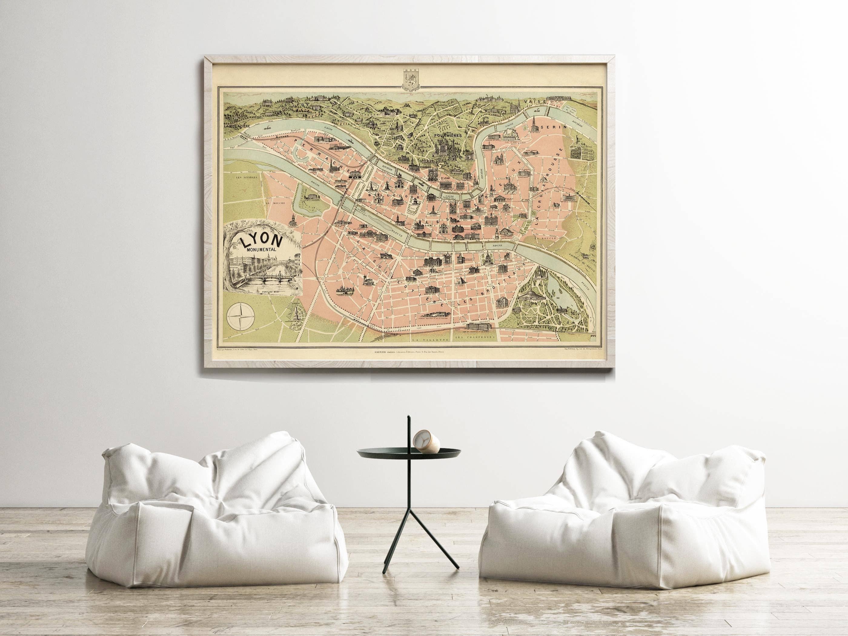 OldCityPrints - Old Maps and Posters - Wholesale Art Print - Old Map of Lyon France 1894 Vintage Map of Lyon | Vintage Map Wall Art Print1