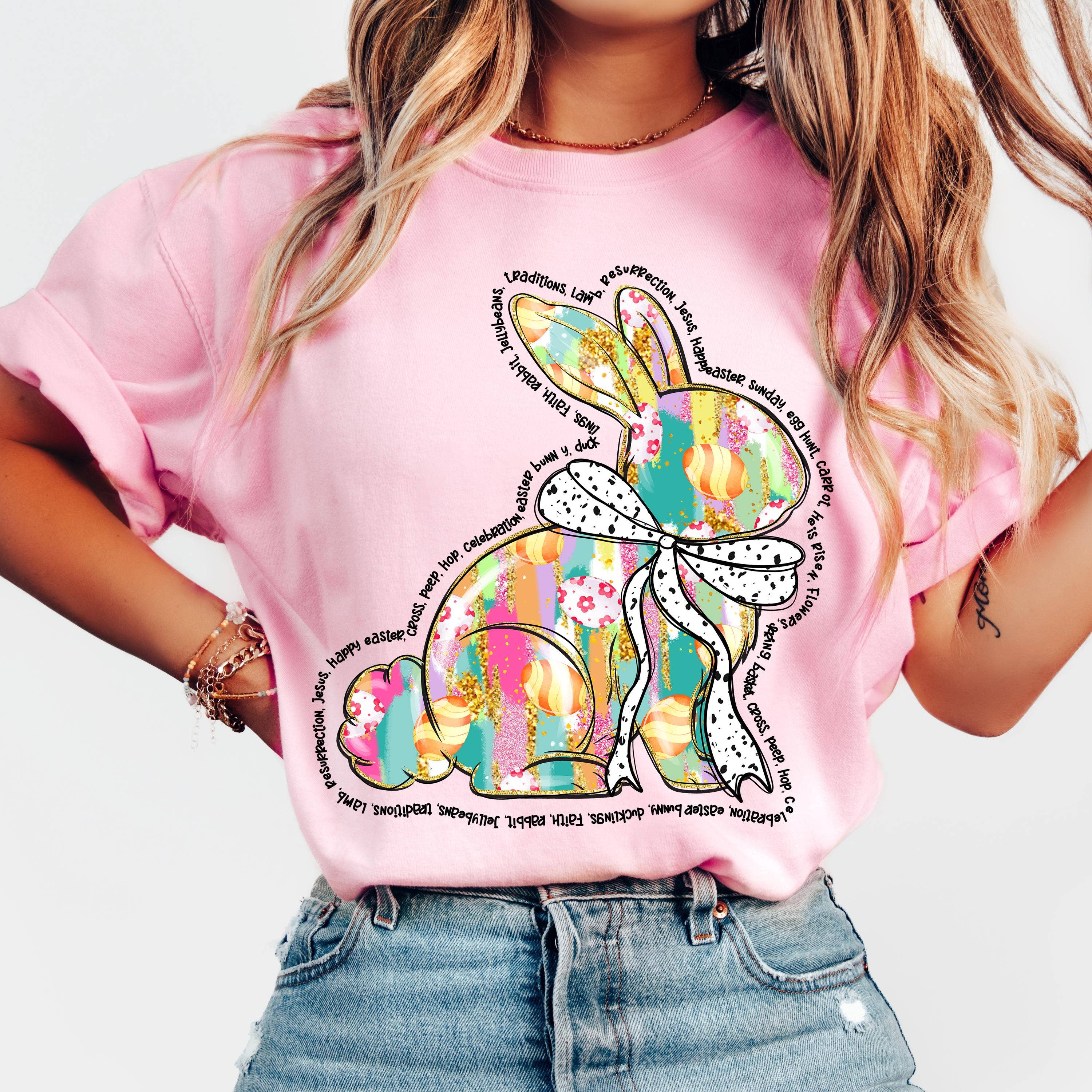 NVC Ecommerce LLC – Großhandel T-Shirt (Grafikdruck) – Damen – Osterhasen-Shirt, Frohe Ostern T-Shirt, Blumiger Frühlingspullover1