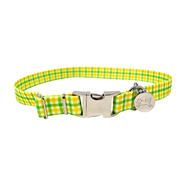 Collier standard jaune et vert vichy pour la vente par Yellow Dog Design
