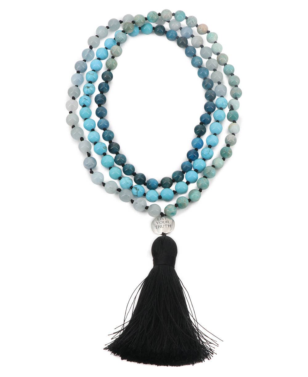 Culture Spot - Wholesale Ketting met gebedskralen - Keelchakra edelstenen Knoopte Mediation Mala, 108 kralen3
