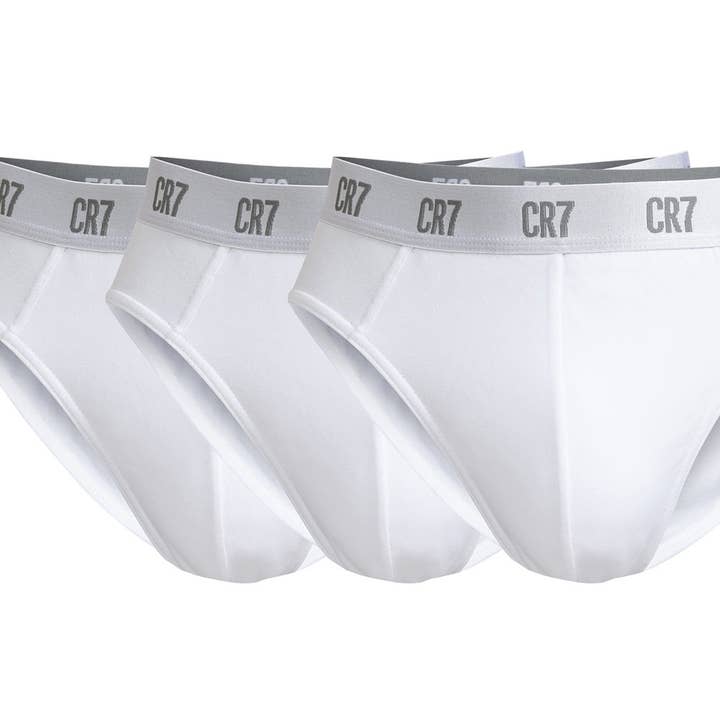 Lot de 3 unités en coton CR7-slip pour homme, tout blanc, contraste élastique CR7 pour la vente par CR7 Underwear