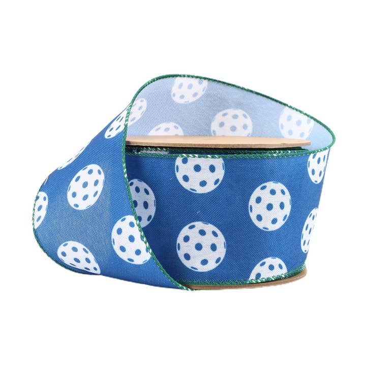 6,35 cm Drahtband | Pickleballs auf Blau Indoor | 9,14 Meter Rolle für den Großhandel von LA Ribbons Wholesale