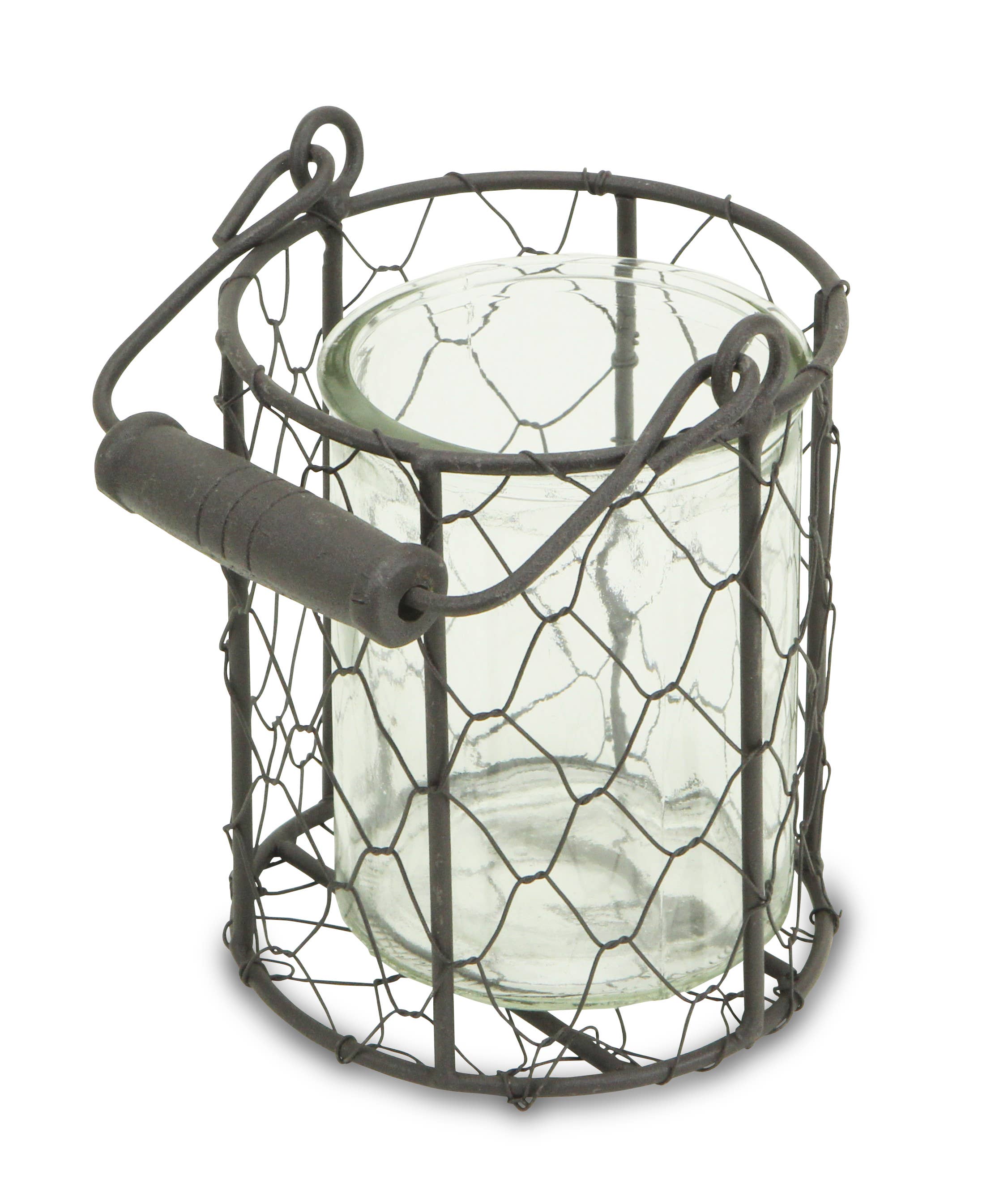 Cheungs Home Decor - Wholesale Decoratieve pot - Ronde glazen pot van Teska in bruine draadmand10