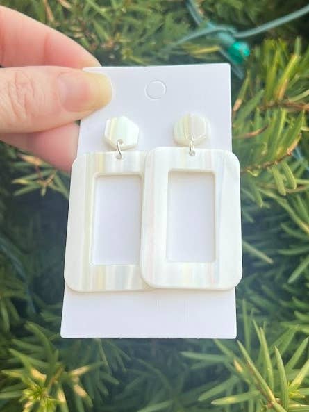 White Iridescent Rectangle Acrylic Earrings for wholesale by Baubles by B