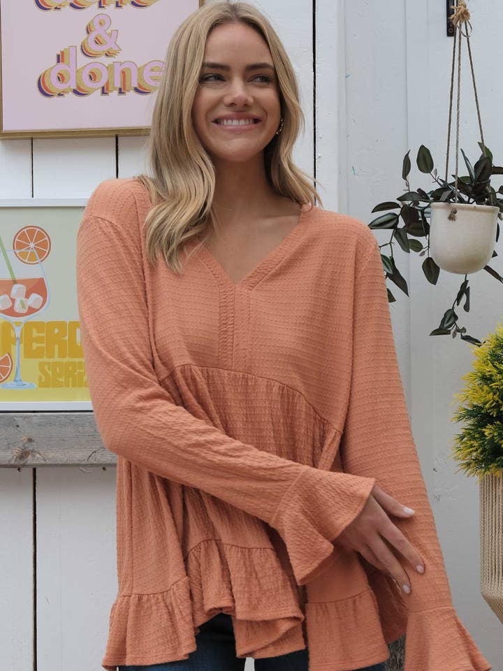 Plus Jacquard fabric bell sleeve top-PLT9554 for wholesale by Nicabel