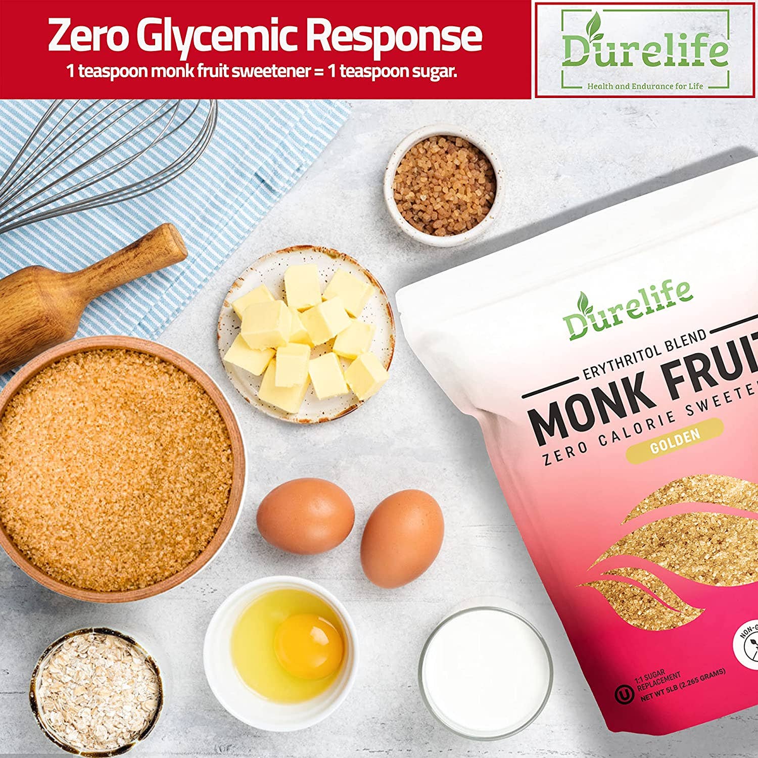 Durelife - Wholesale Sugar/Sweetener - Durelife Golden Monk Fruit Sweetener, 1:1 Sugar Replacement,5