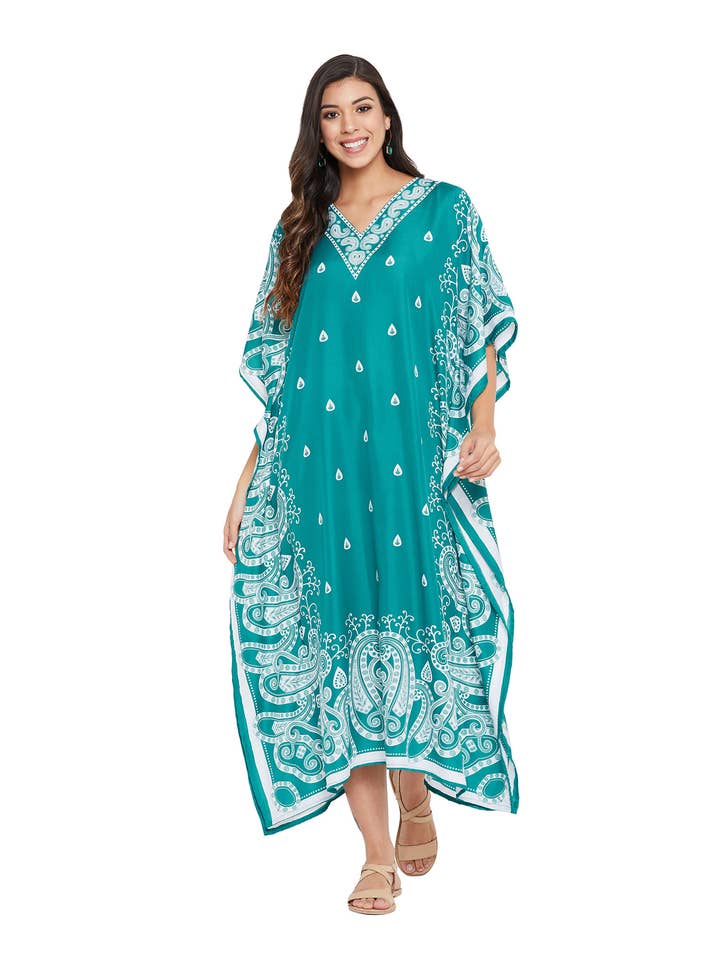 Polyester Paisley Sky Blue Holiday Kaftan for Women for wholesale by GYPSIE BLU