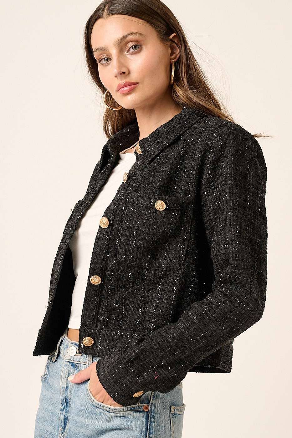 mittoshop - Wholesale Jacket - Women's - TWEED COLLARED CROP JACKET5