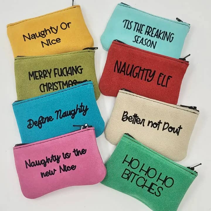 Extra Small Christmas Holiday Inappropriate Leather Pouches for wholesale by Vicki Jean Leather Design Co.