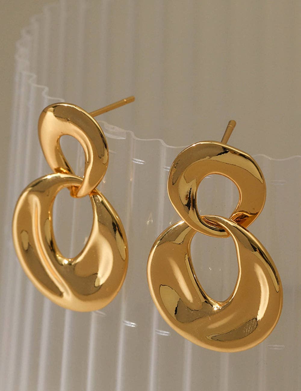 Or Boucles d'oreilles pendantes géométriques à cercle irrégulier DPJE1317 en vente sur Faire1