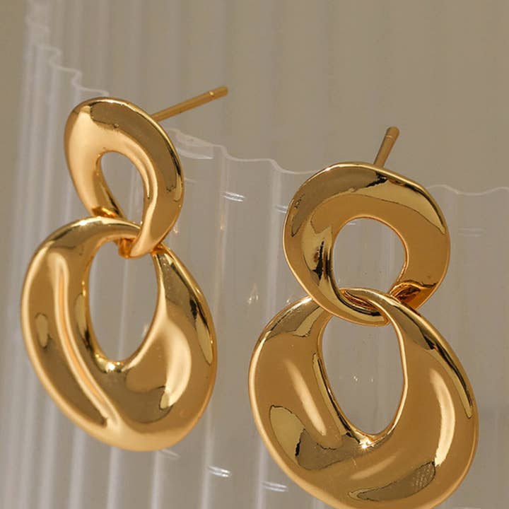 Or Boucles d'oreilles pendantes géométriques à cercle irrégulier DPJE1317 en vente sur Faire1