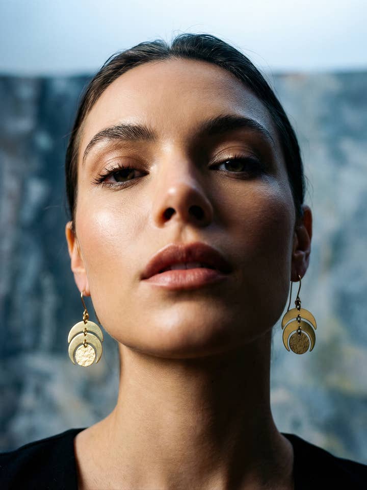 Luna Phase Earrings - 20mm Gold for wholesale by Lawless