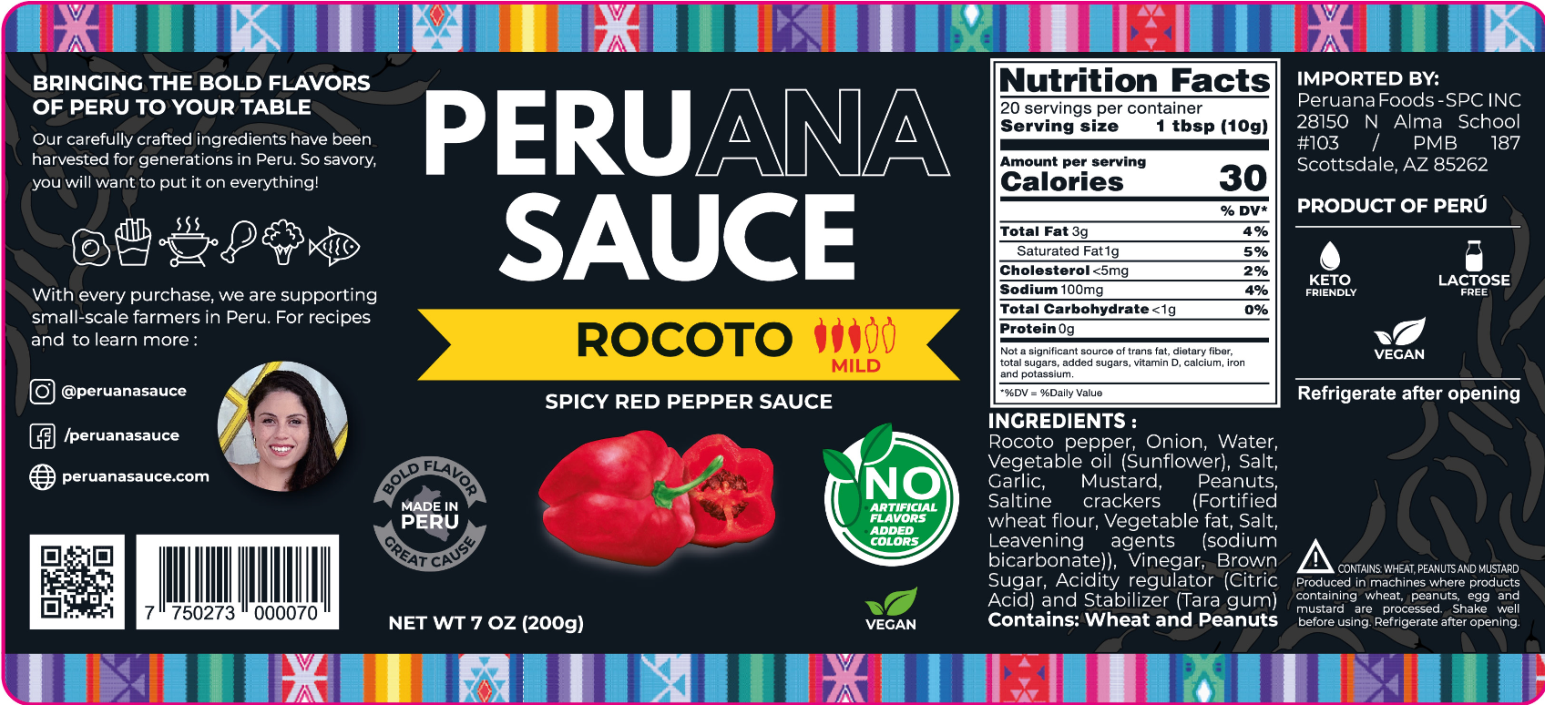 Peruana Foods - SPC - Wholesale Hot Sauce - Rocoto Gourmet Spicy Red Pepper Sauce, 7oz, Mild, Vegan,Keto1