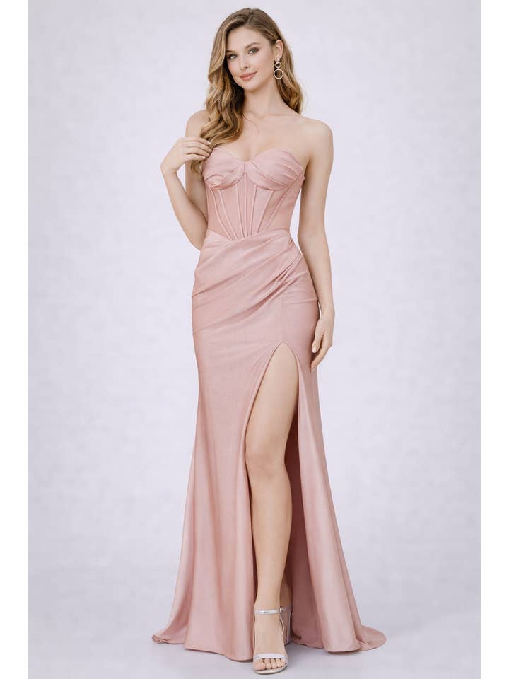 PROM-SATIN WEETHEART PLEATED BUSTLINE for wholesale by FashionShowcase