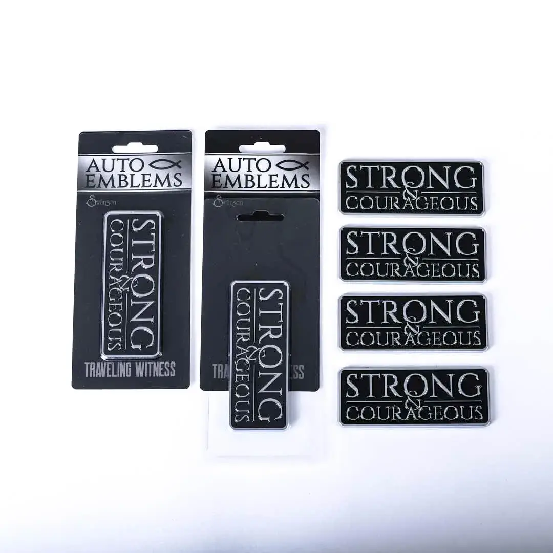 Swanson Christian Products - Wholesale Car Decorative Charm - Unisex - Auto Emblem Strong & Courageous Silver Pk61