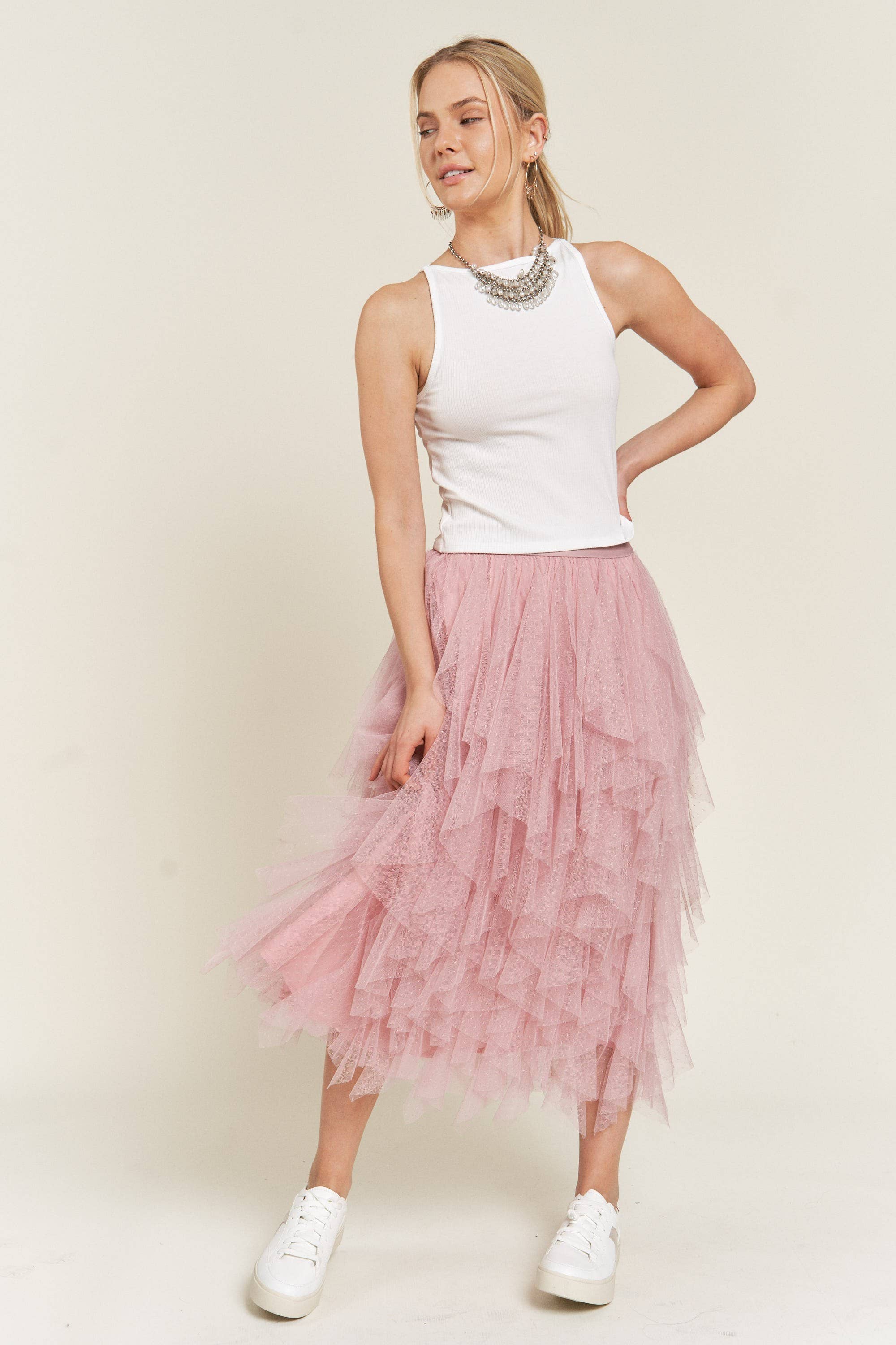 JADE BY JANE - Vendita all'ingrosso Gonna - Donna - Gonna midi a linea A con balze in tulle a pois e fodera5