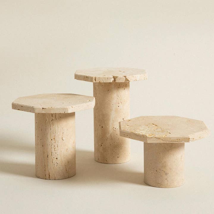 HAAND Craft - Vendita all'ingrosso Tavolini - SUPPORTO IN TRAVERTINO, Supporto in marmo naturale, ESPOSITORE OTTAGONALE
