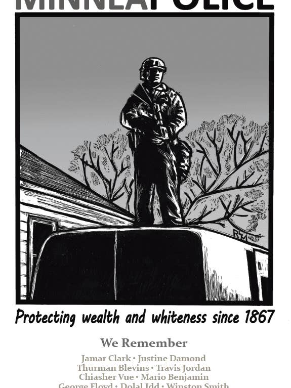 Minneapolice (Manifesto) per la vendita all'ingrosso da parte di Ricardo Levins Morales Art Studio