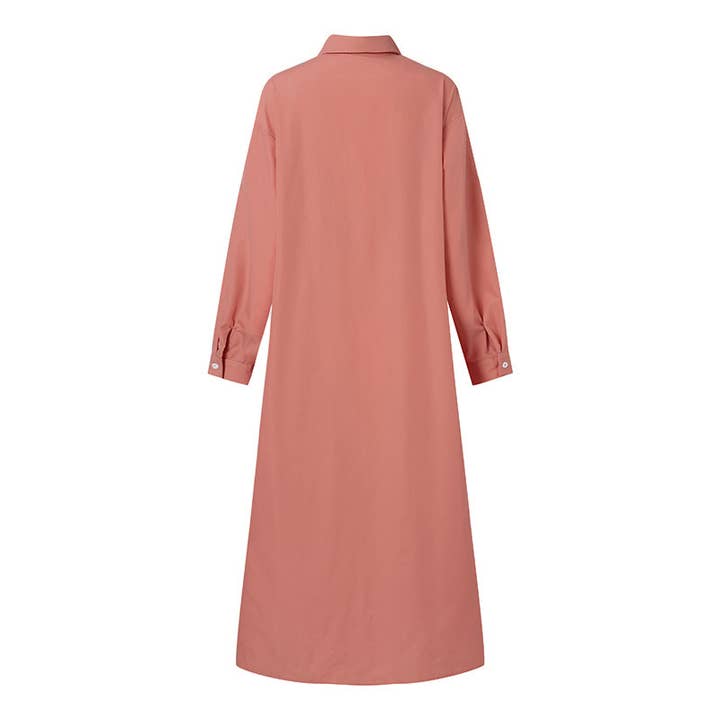 Rosa Clothing - Wholesale Dress - Women's - plain button down long sleeve v-neck shirt dress
