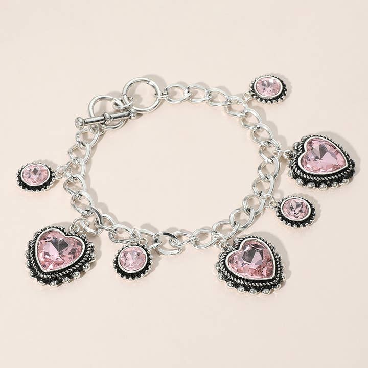 Heart Round Stone Charm Station Toggle Bracelet
for wholesale by Sensibling Corp.